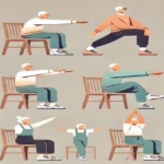 Seated Cat-Cow Stretch, Seated Forward Bend, Chair Pose (Utkatasana), Seated Spinal Twist, Seated Leg Lifts, Seated Marches, Seated Side Bends, Seated Knee to Chest, Seated Arm Circles, Seated Sun Salutation